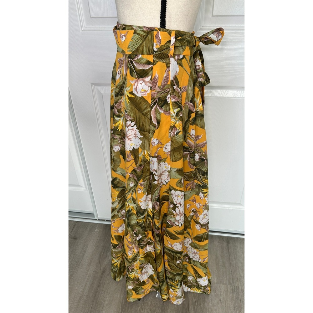 Lulus Away to the Islands Small NWT Marigold Tropical Print‎ Wrap Maxi Skirt - Picture 5 of 10